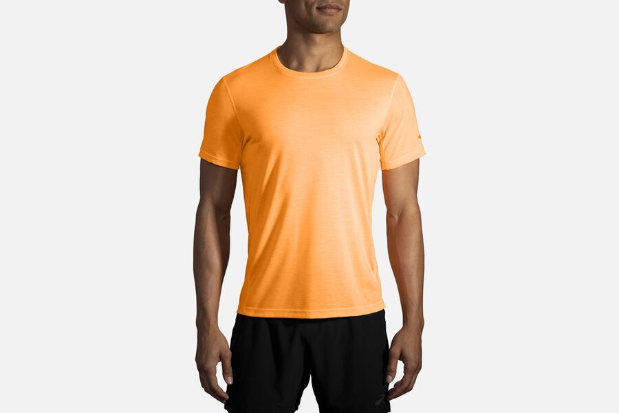 Mens Brooks Distance Sleeve Tops Fluoro Orange | 921563-WLT